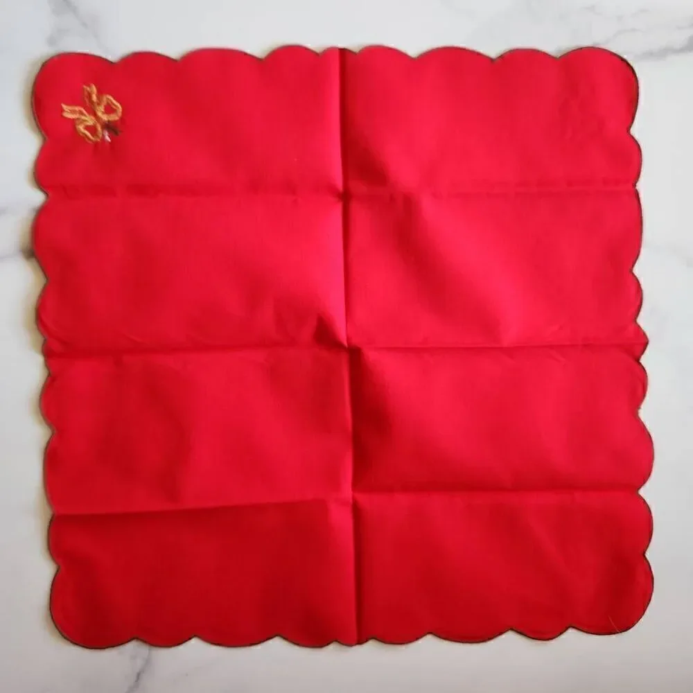 Serviette red green New 7 pieces scalloped hem table linen napkins
